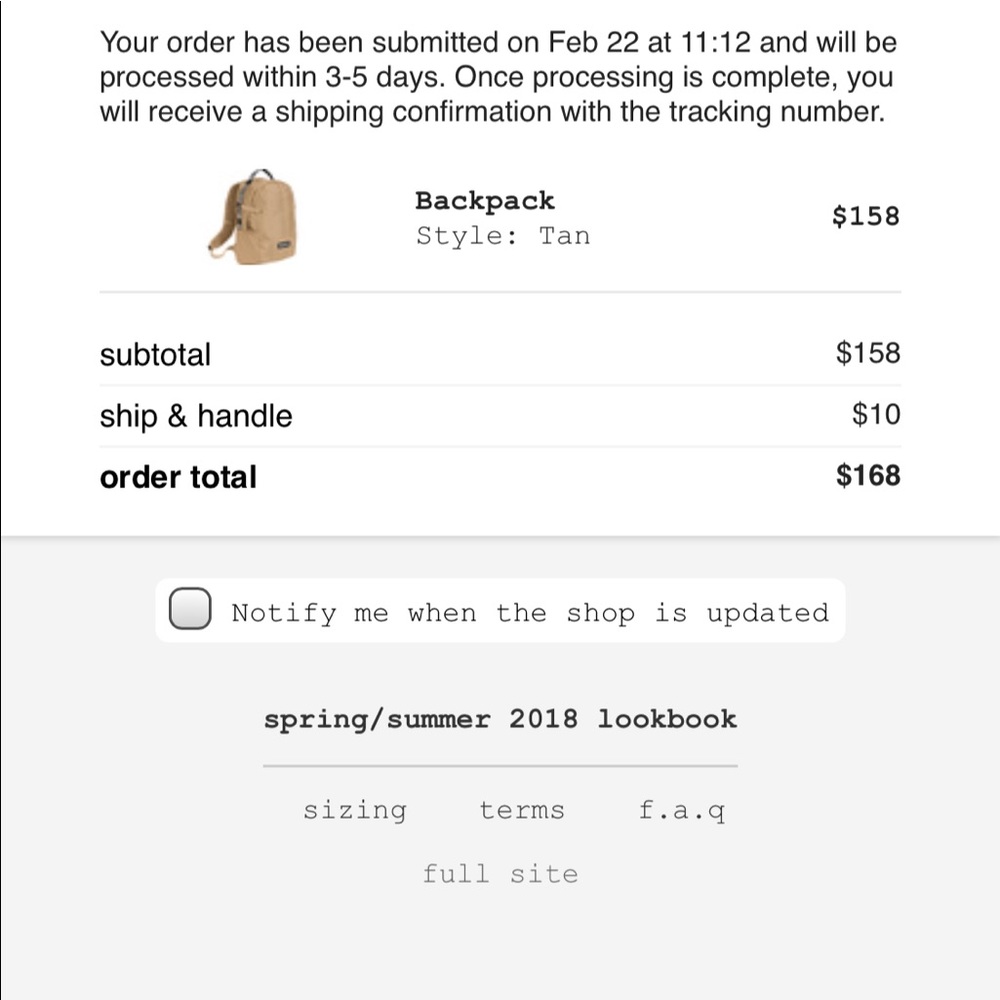 ❌SOLD❌ Tan Supreme SS18 Bookbag
